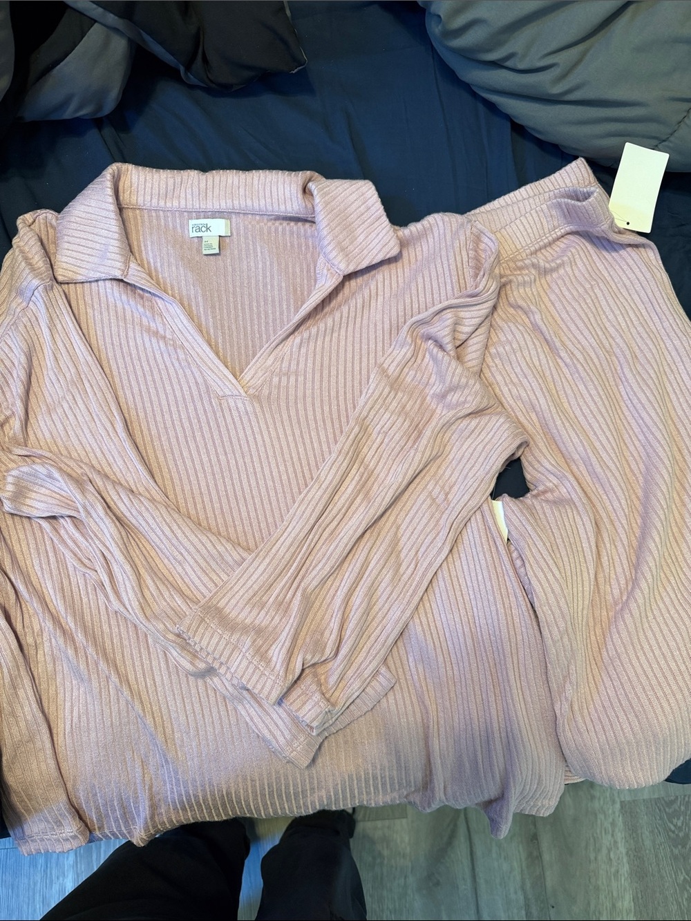 NWT- Nordstrom Rack Ribbed Collared Long Sleeve Top and Pants lounge Set